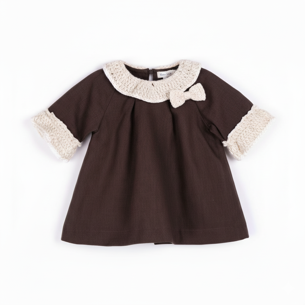 VESTIDO MANGA CORTA MARRÓN OSCURO