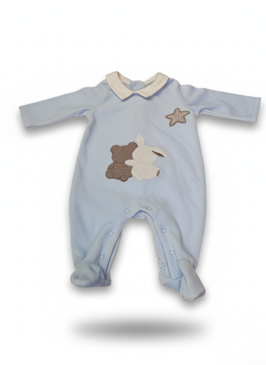 PELELE DE MANGA LARGA CELESTE DE OSITO Y CONEJITO