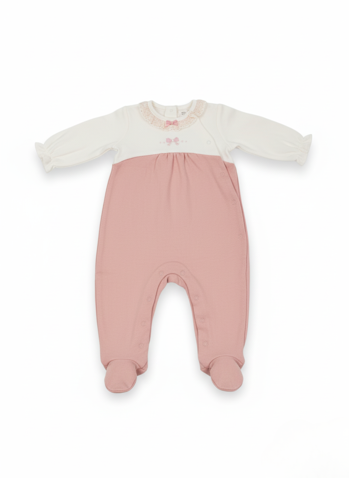 PELELE DE MANGA LARGA BLANCO Y ROSA CON ENCAJE