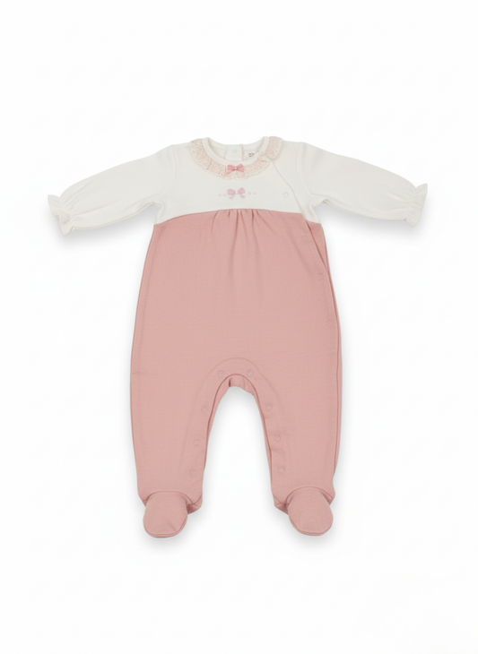 PELELE DE MANGA LARGA BLANCO Y ROSA CON ENCAJE