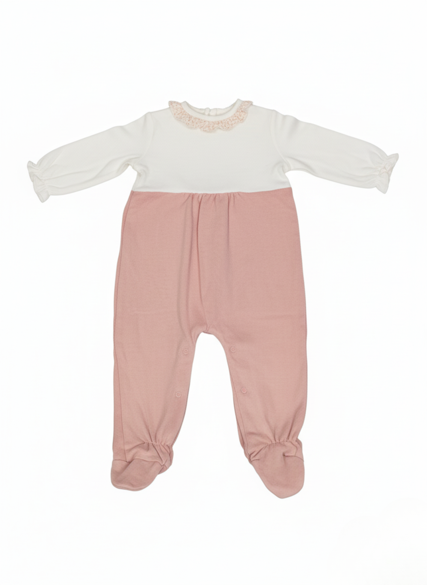 PELELE DE MANGA LARGA BLANCO Y ROSA CON ENCAJE