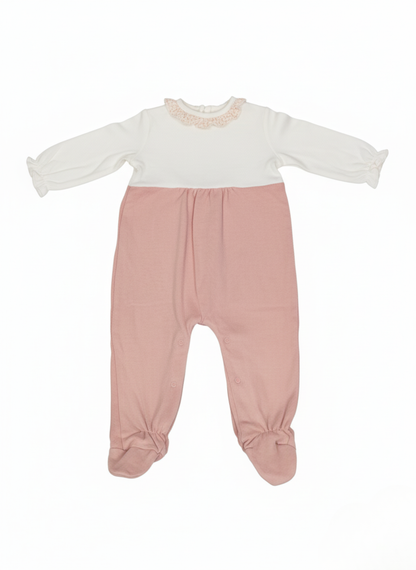 PELELE DE MANGA LARGA BLANCO Y ROSA CON ENCAJE