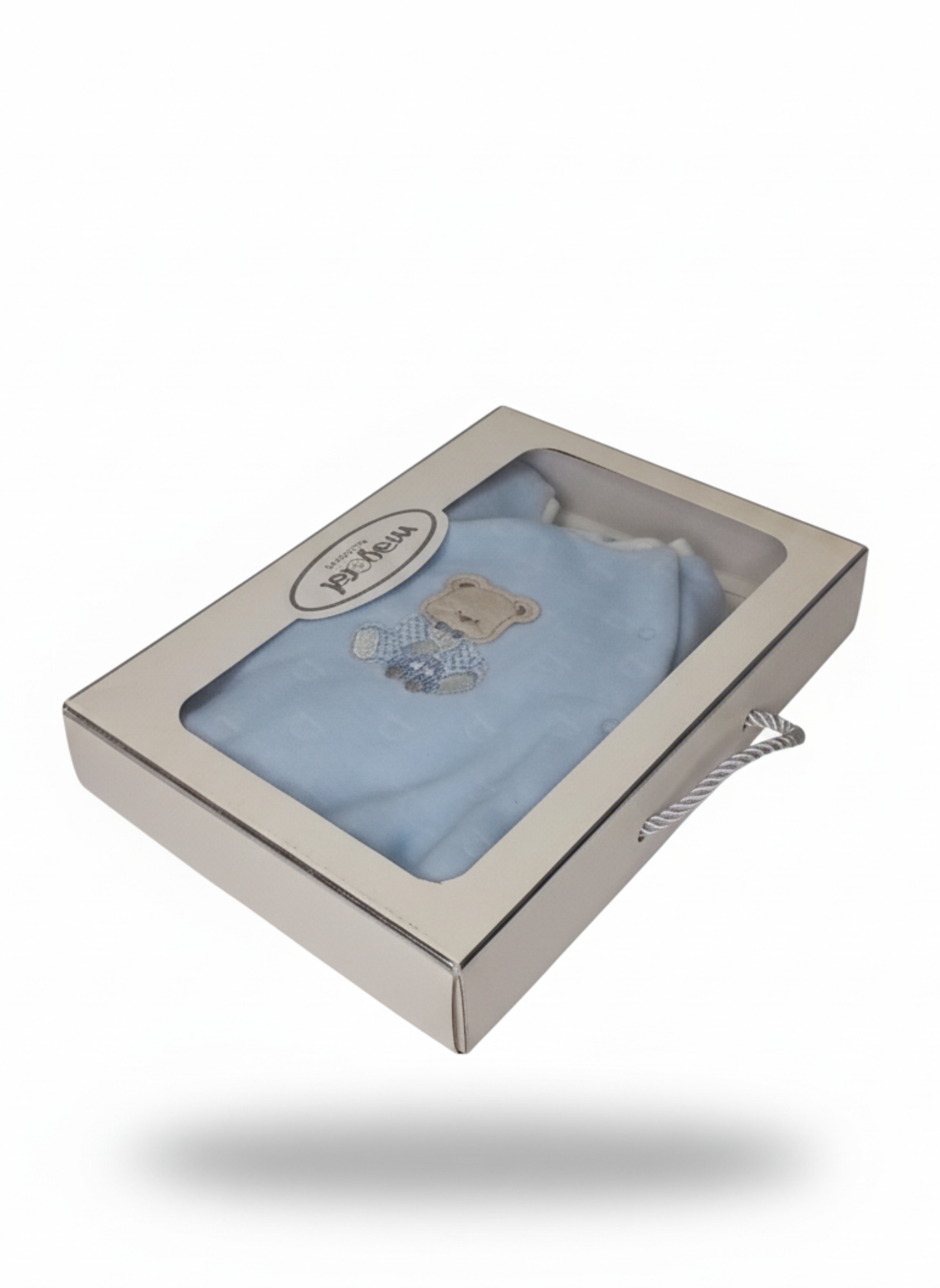 PELELE DE MANGA LARGA DE FELPA AZUL Y  DIBUJO DE OSITO DE PELUCHE