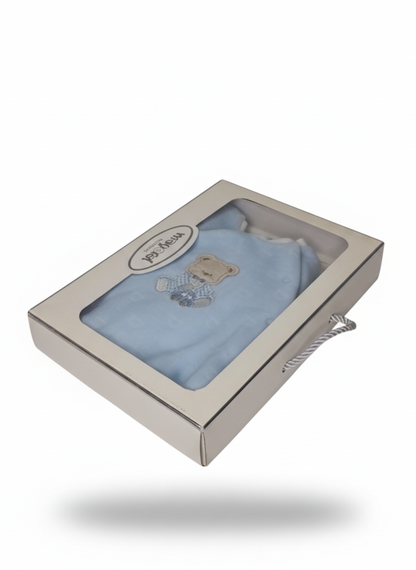 PELELE DE MANGA LARGA DE FELPA AZUL Y  DIBUJO DE OSITO DE PELUCHE