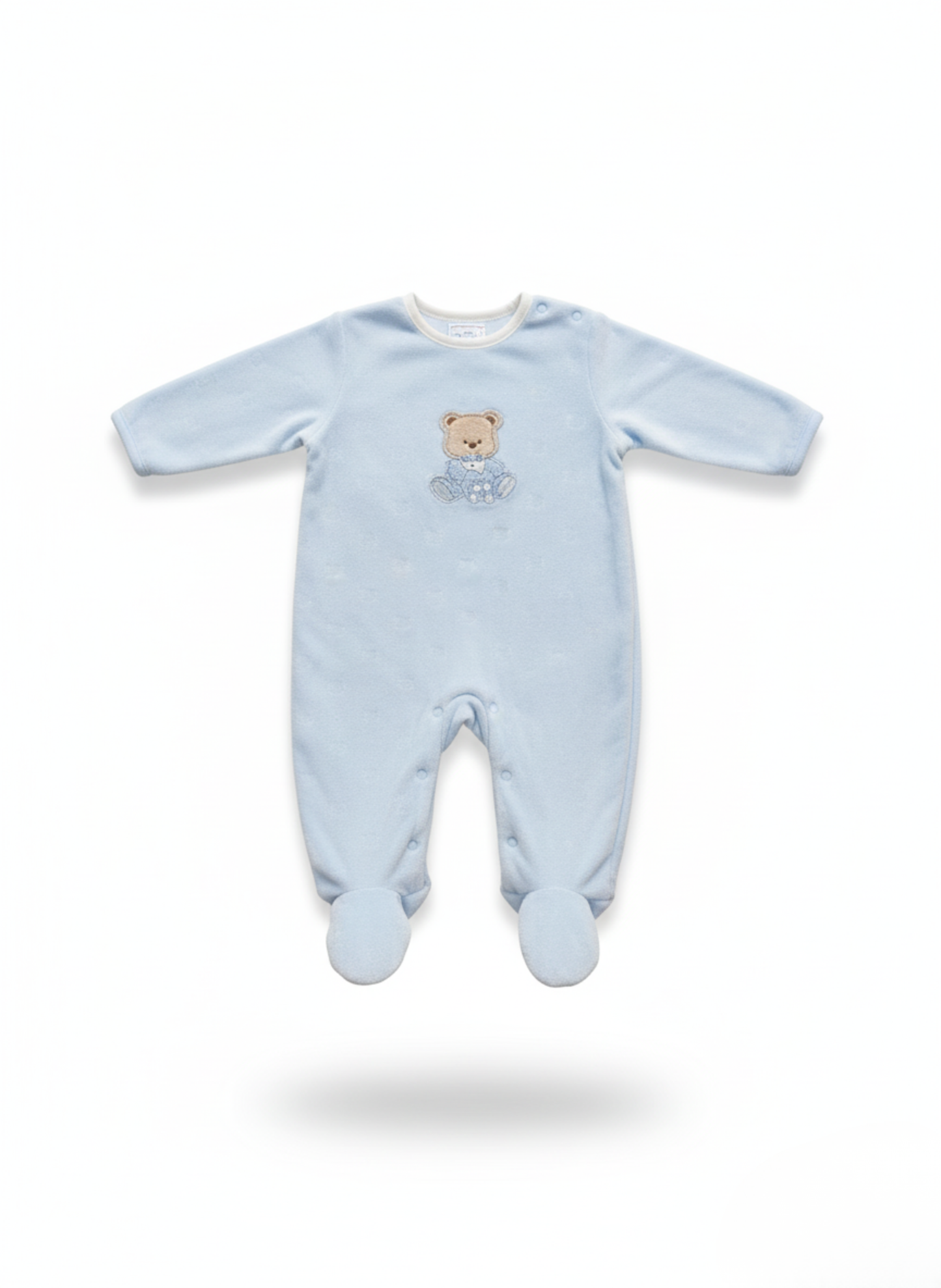 PELELE DE MANGA LARGA DE FELPA AZUL Y  DIBUJO DE OSITO DE PELUCHE