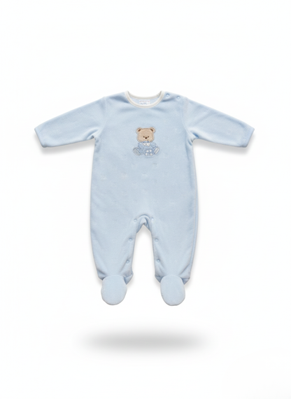 PELELE DE MANGA LARGA DE FELPA AZUL Y  DIBUJO DE OSITO DE PELUCHE