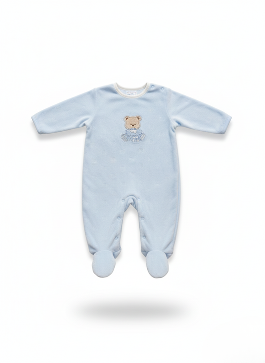 PELELE DE MANGA LARGA DE FELPA AZUL Y  DIBUJO DE OSITO DE PELUCHE